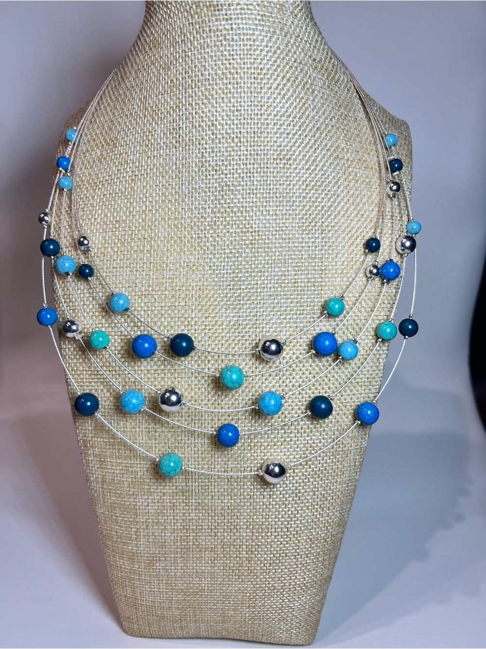 Style & Co NWT $34 Silver tone torquoise bead 5 tier statement necklace